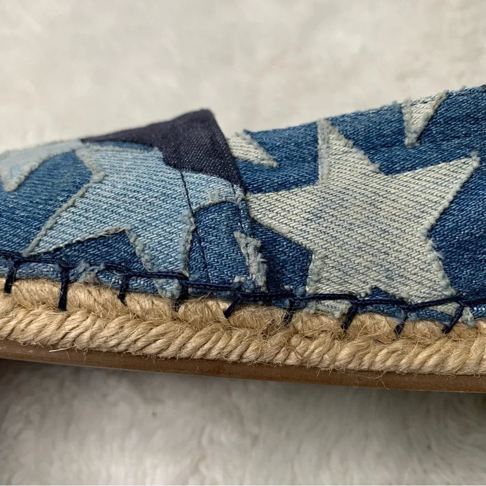 Valentino Garavani Women's Blue Star Print Denim Espadrilles Flats Shoes Size 40